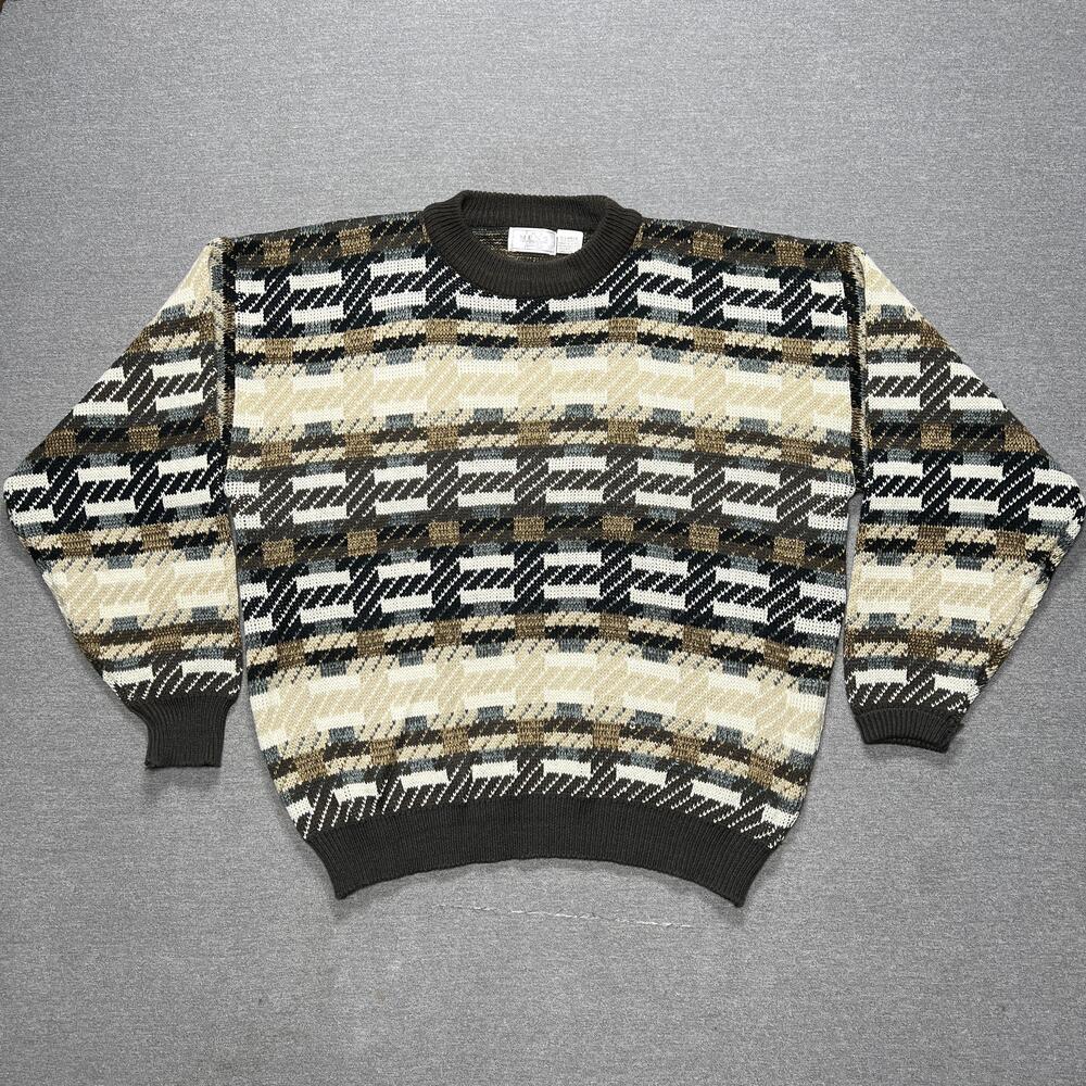 Vintage Sears Men's Store Sweater XL Brown Grandpa Dade Geometric Korea 80s 90s